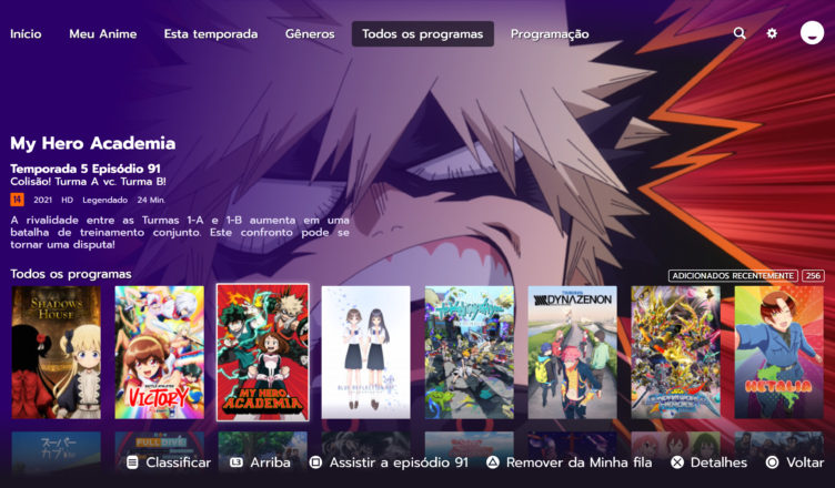 Tela da Funimation