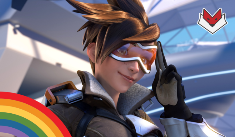 Representatividade LGBTQIA+ nos games. Na imagem, Tracer acena para "a câmera"